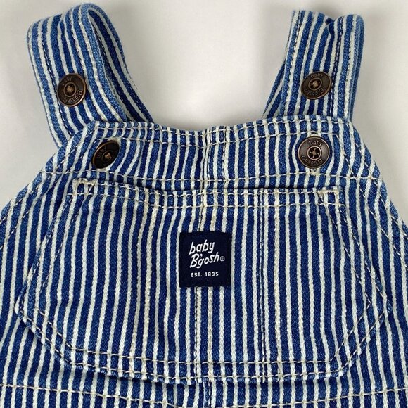 Baby Bgosh Denim Overalls Infant Size 6M Railroad Stripe Conductor Stretch - Picture 2 of 6